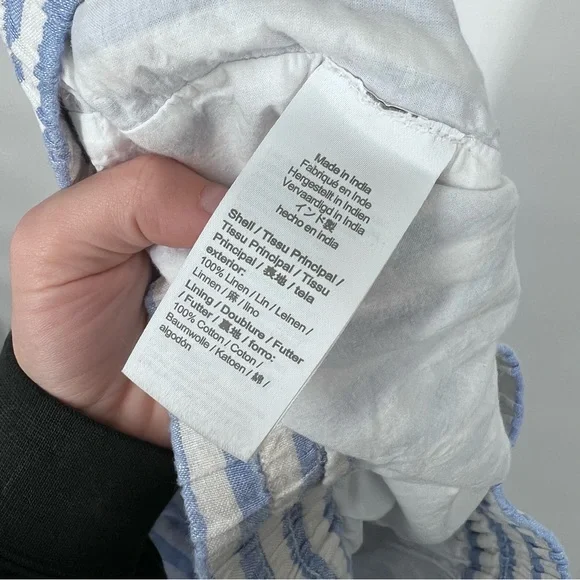 J. Crew Blue White Stripe Linen Wide Leg Cropped Pants - Picture 7 of 7